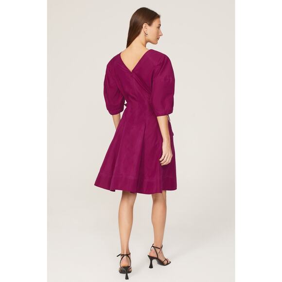 3.1 PHILLIP LIM Purple Cotton Blend A-Line Puff Sleeve Godet Dress Size 10 - Picture 2 of 12